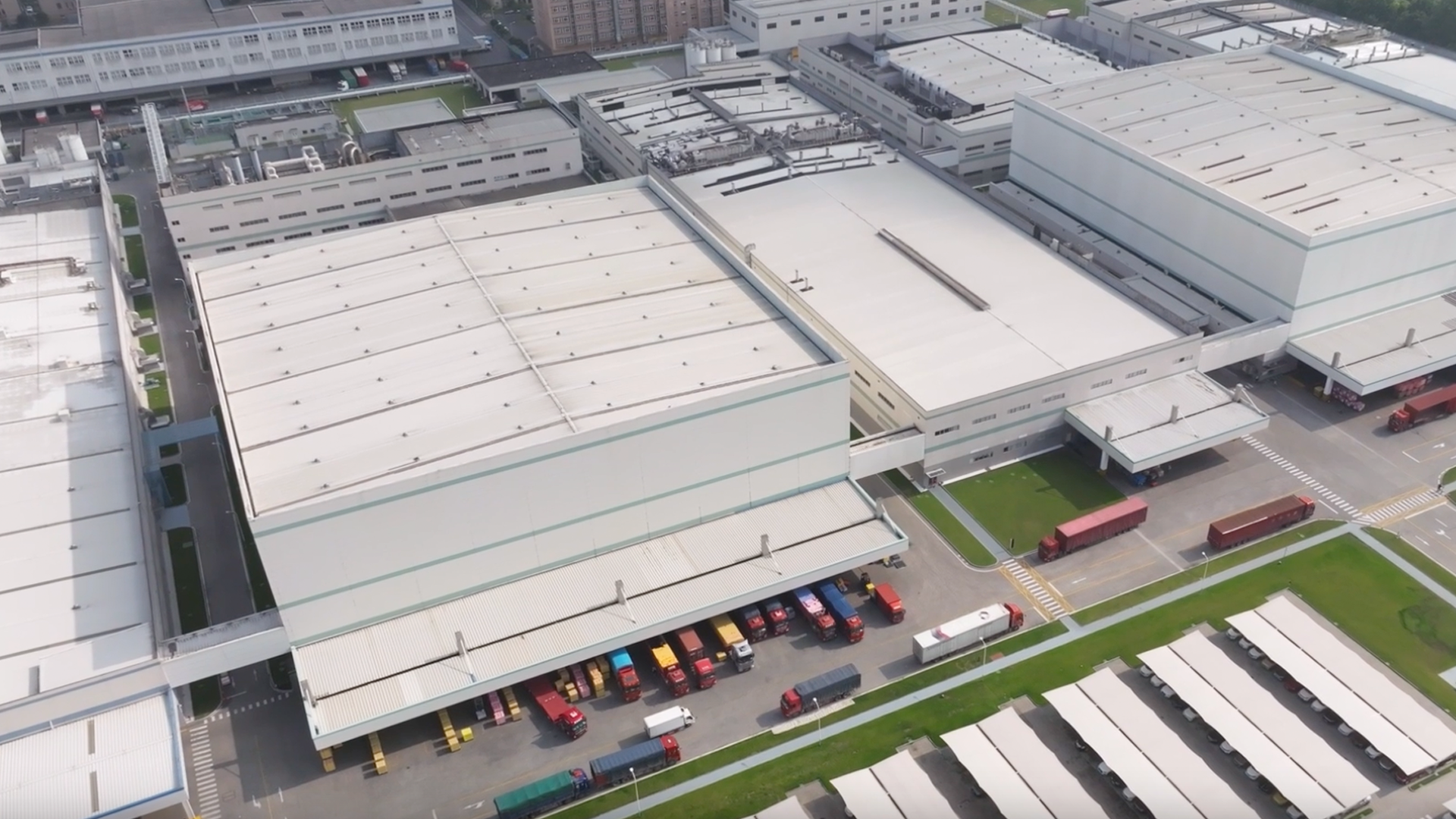 Aerial shot of active warehouse